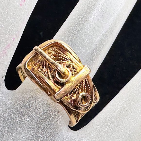 Mid Century 18k Rose gold Filigree Buckle ring band sz 5.75 5.9gm